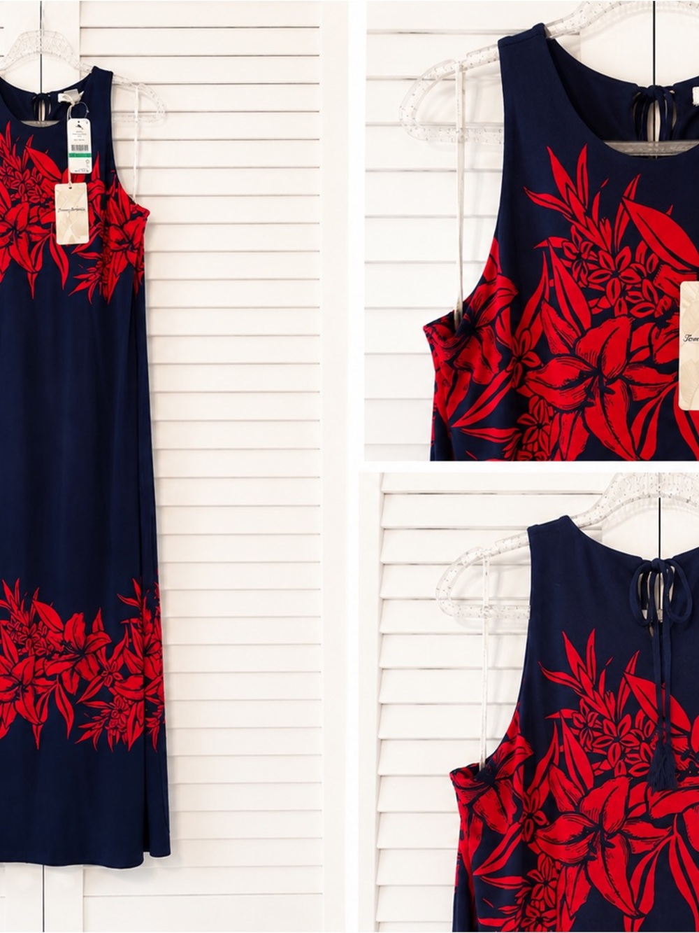 NWT Tommy Bahama Flower of Pisa Tropical Maxi Dress Navy Red L - Picture 3 of 3